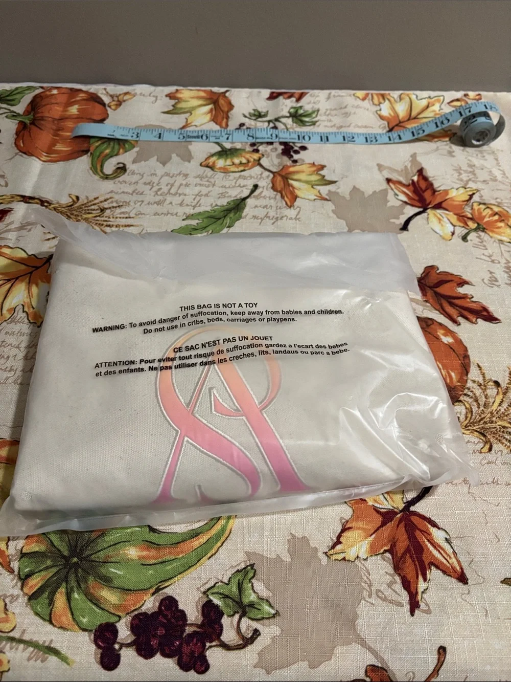 Victory Secret Cream Canvas Pouch with Pink Trim